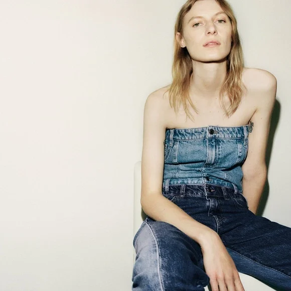ZARA DENIM TOP - Picture 2 of 7